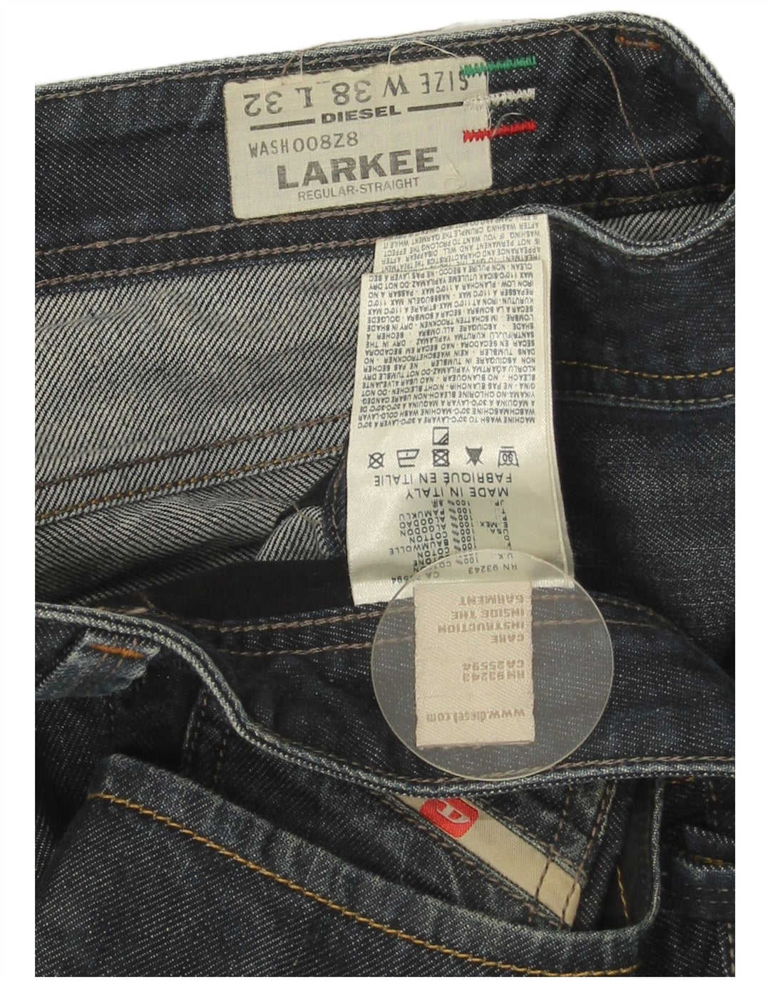 Diesel Jean Larkee Regular Droit Homme W38 L32 Bleu Coton