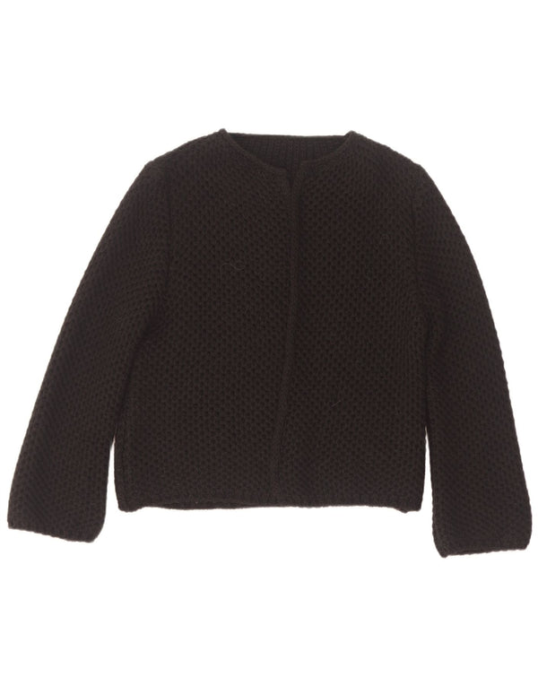 vintage Womens Open Cardigan Sweater UK 14 Moyen Noir Acrylique
