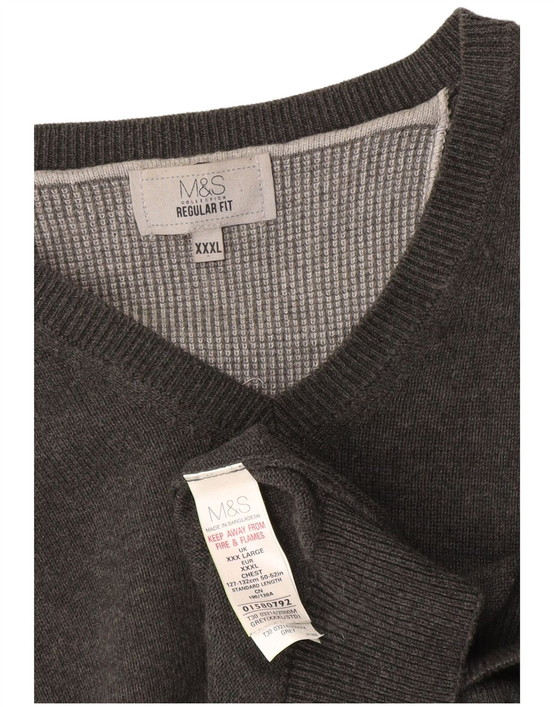 Marks & Spencer Pull coupe classique à col en V pour homme 3XL Gris Coton