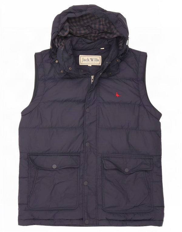 Jack Wills Gilet rembourré à capuche pour homme UK 38 Medium Bleu marine Nylon