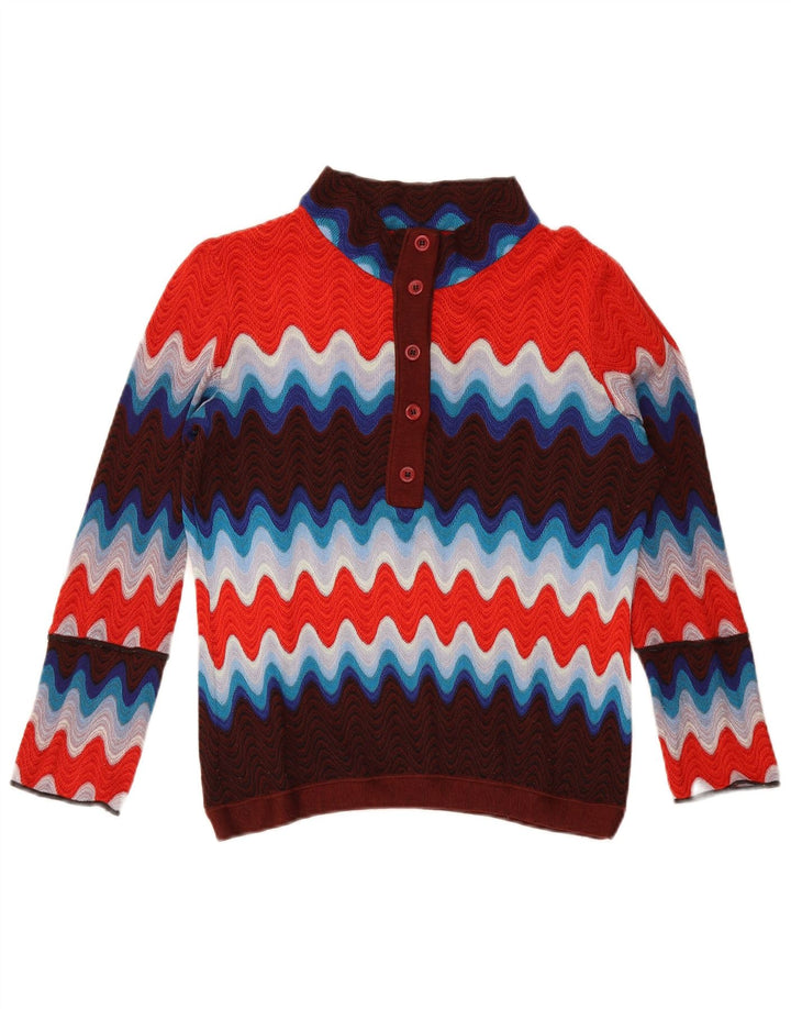 vintage Womens Button Neck Jumper Pull UK 12 Moyen Multicolore