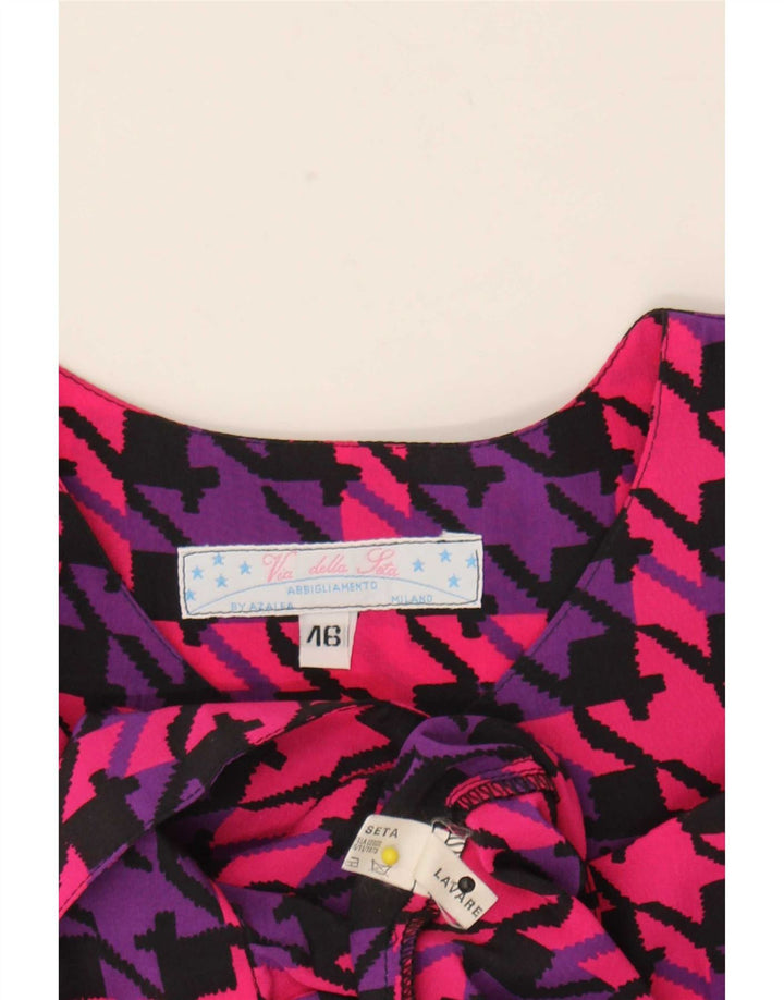 vintage Femme Chemise surdimensionnée Blouse IT 46 Grande Soie pied-de-poule rose