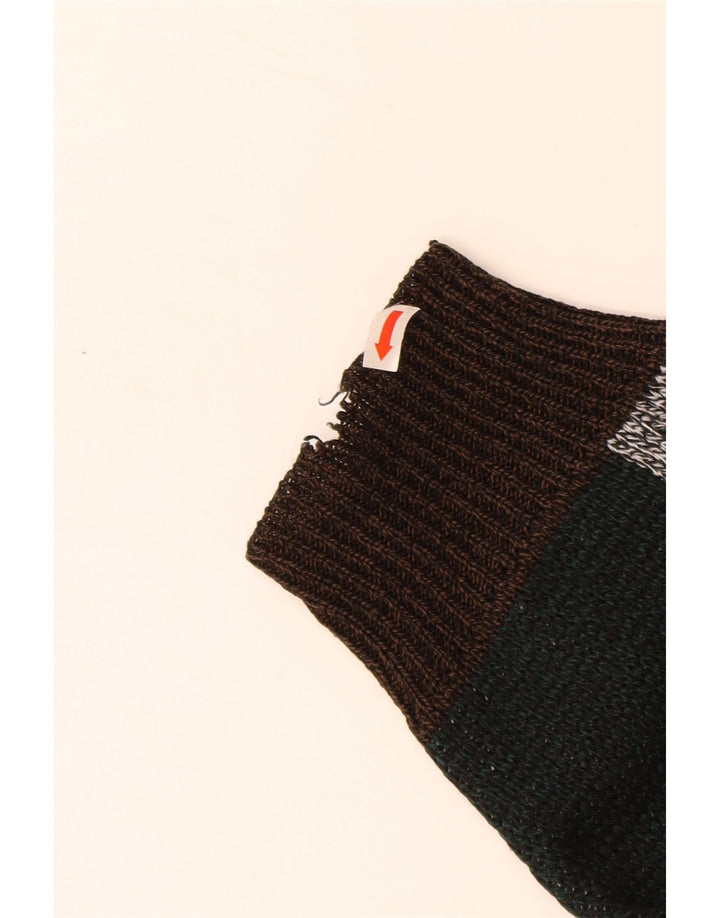 VINTAGE Pull à col rond pour homme XL Marron Colorblock Acrylique