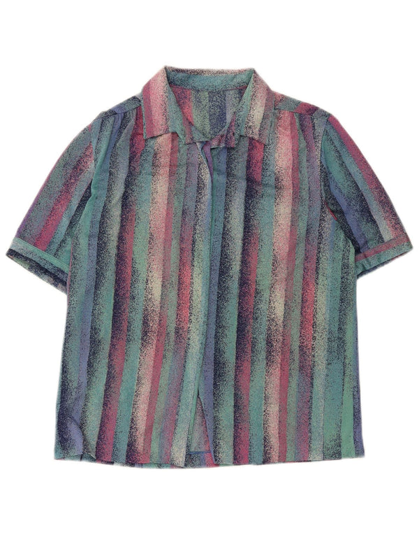 vintage Femme Chemise à manches courtes UK 12 Moyen Multicolore Rayé Rétro