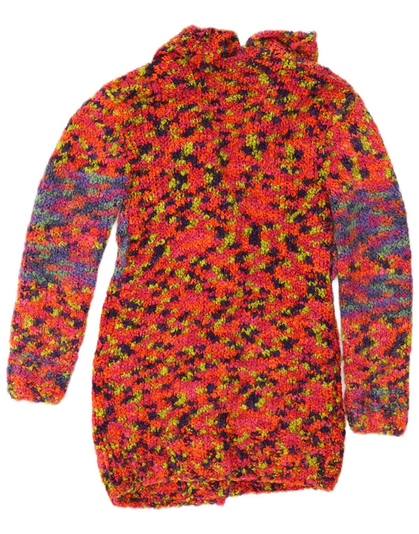 vintage Womens Longline Cardigan Sweater UK 8 Petit Multicolore Moucheté
