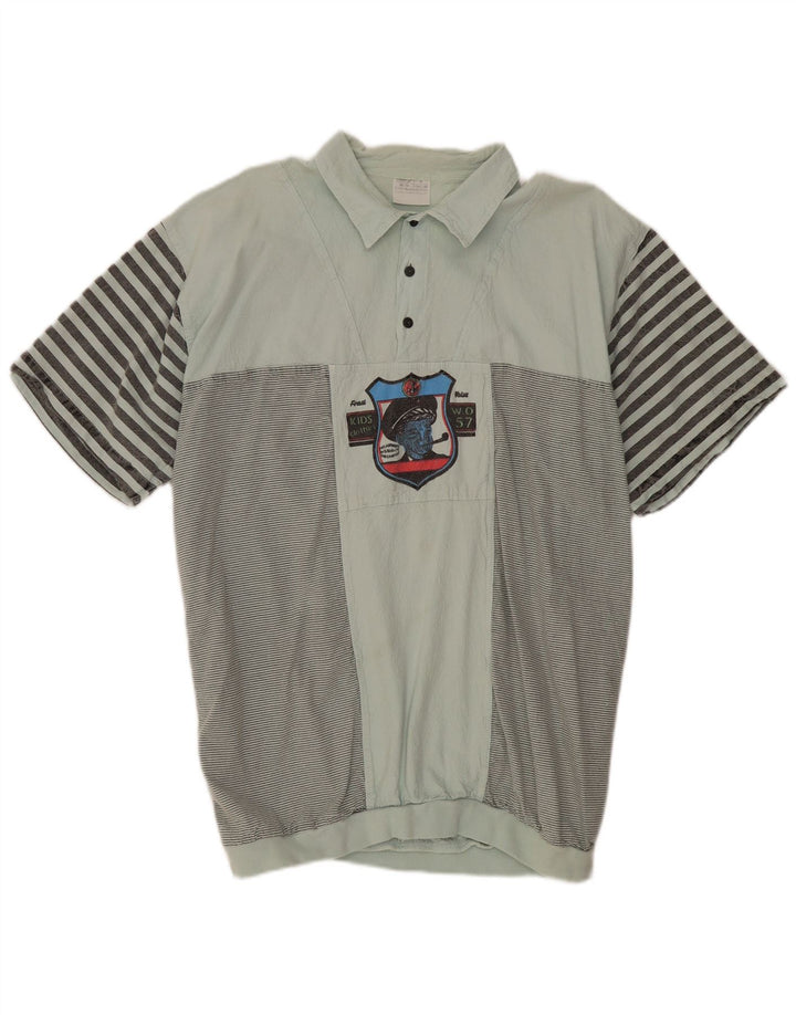 VINTAGE Chemise pull à manches courtes pour hommes IT 52/54 Grand vert rayé
