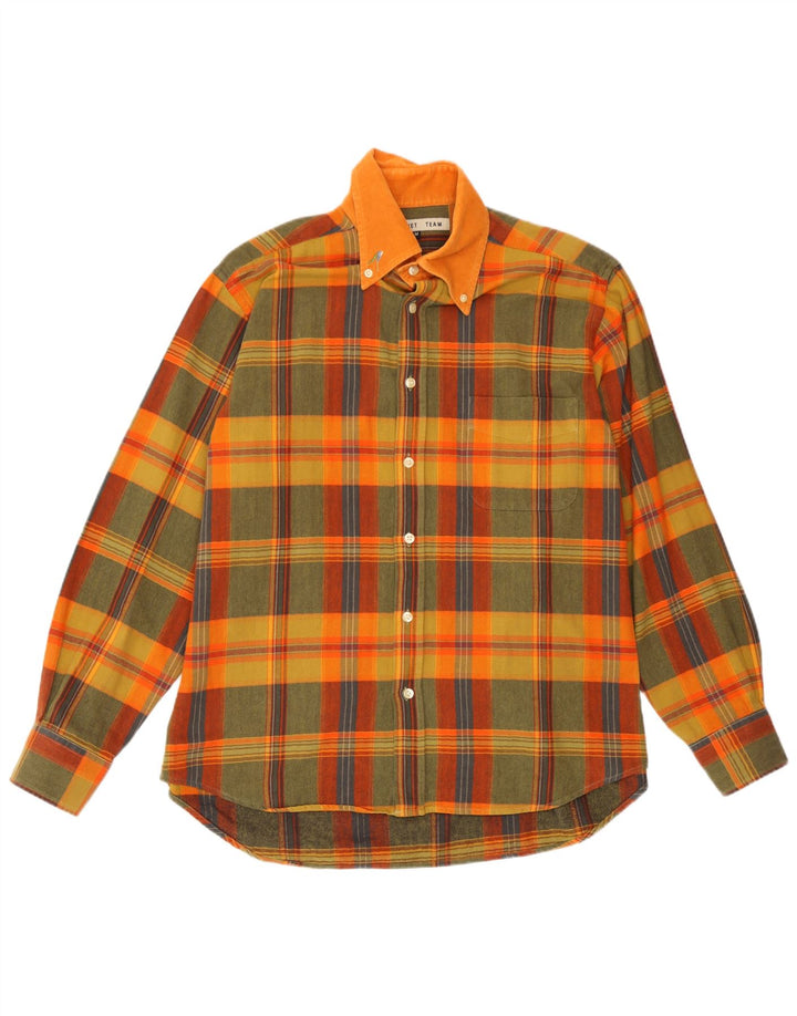 vintage Chemise en flanelle pour hommes Coton à carreaux jaune moyen