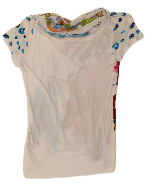 Desigual T-Shirt Graphique Femme UK 14 Large Blanc Viscose