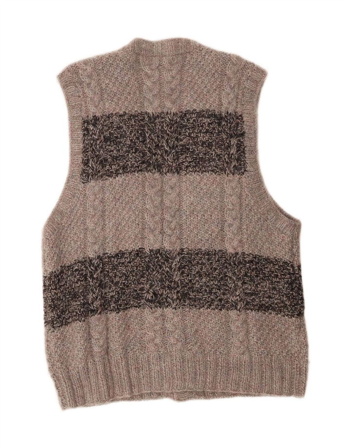 vintage Mens Cardigan sans manches Pull Grand Gris Colorblock
