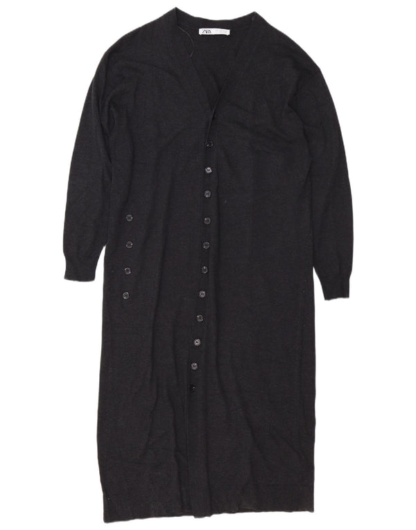 Zara Womens Longline Oversize Cardigan Pull UK 10 Petit Gris Polyester