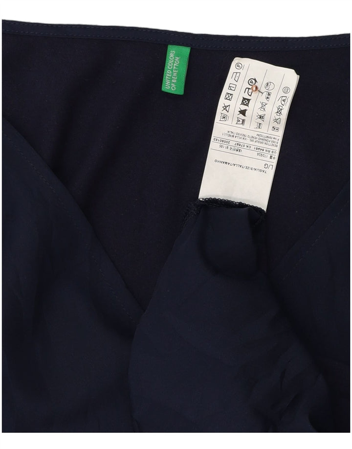 BENETTON Haut Femme Manches 3/4 UK 16 Large Bleu Marine Coton