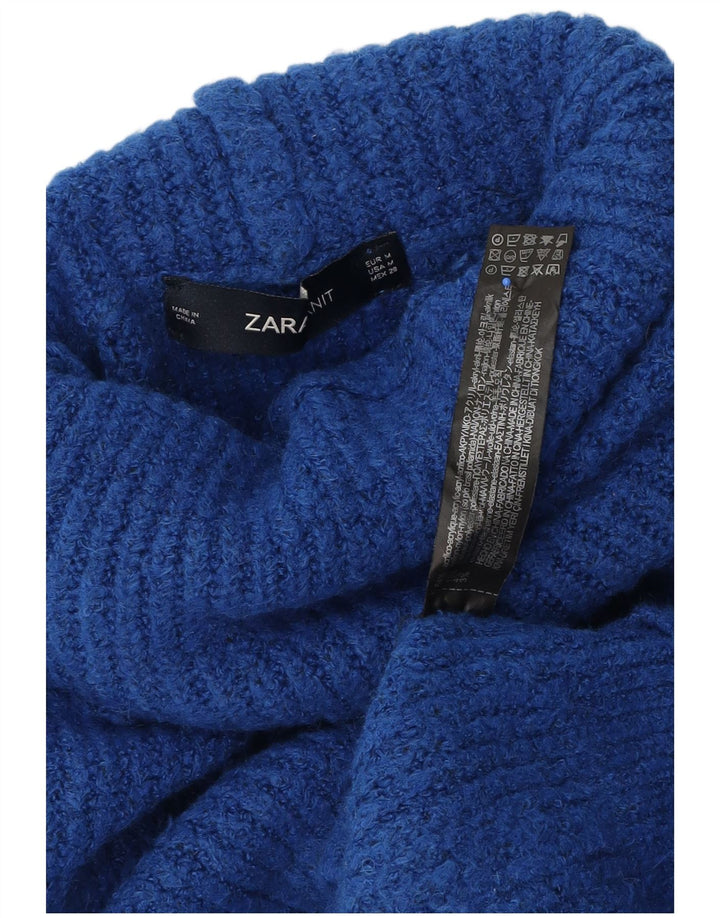 Zara Pull surdimensionné à col roulé pour femme UK 14 Acrylique bleu moyen
