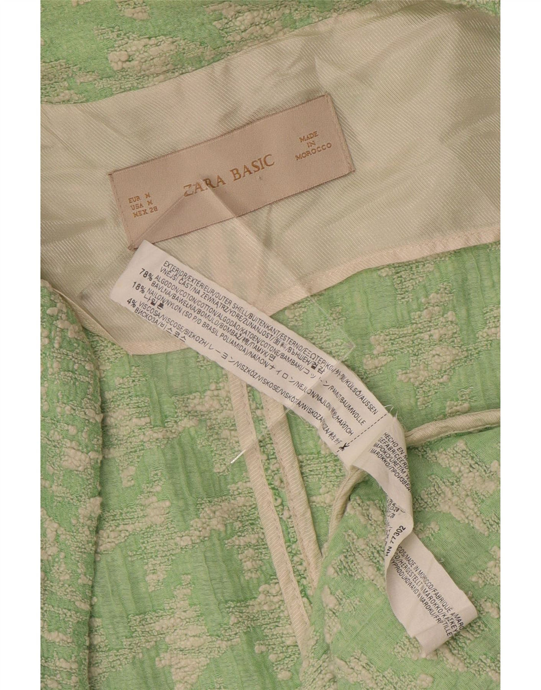 Zara Manteau Femme UK 14 Coton Pied-de-Poule Vert Moyen