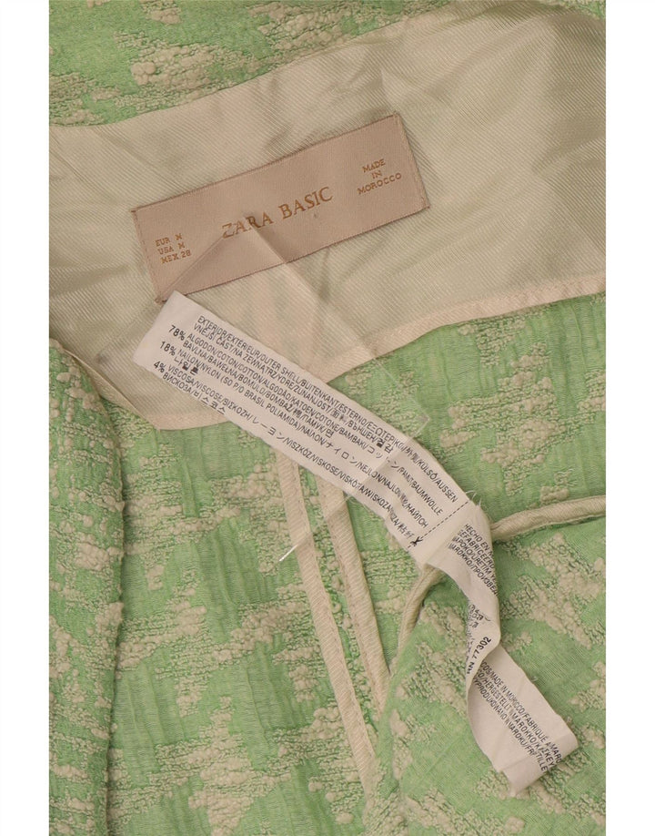 Zara Manteau Femme UK 14 Coton Pied-de-Poule Vert Moyen