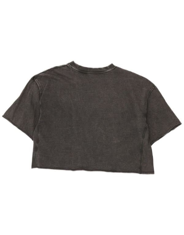 Zara Womens Crop Oversize T-Shirt Top UK 10 Petit Gris Coton