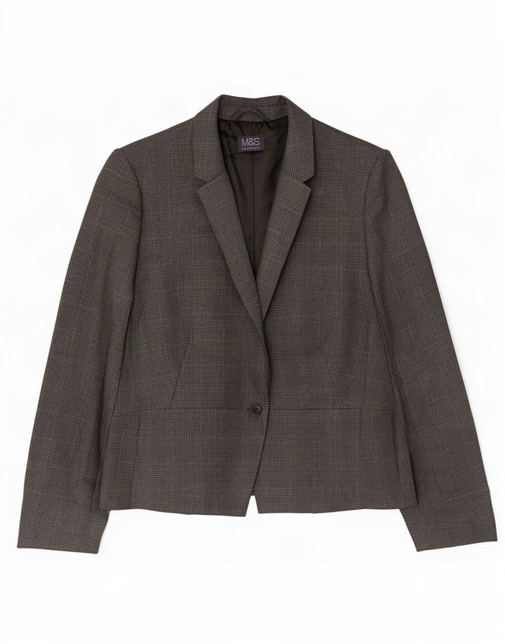 Marks & Spencer Veste blazer à 1 bouton pour femme UK 18 XL Gris à carreaux Polyester