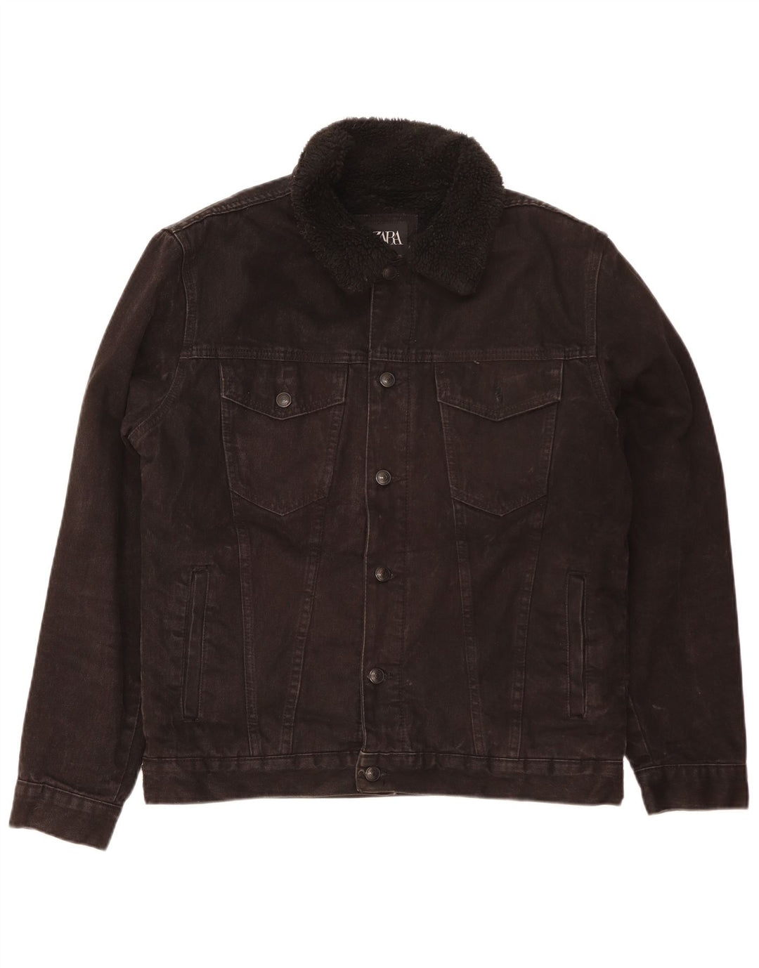 Zara Veste Sherpa en jean pour homme UK 42 XL Noir Polyester