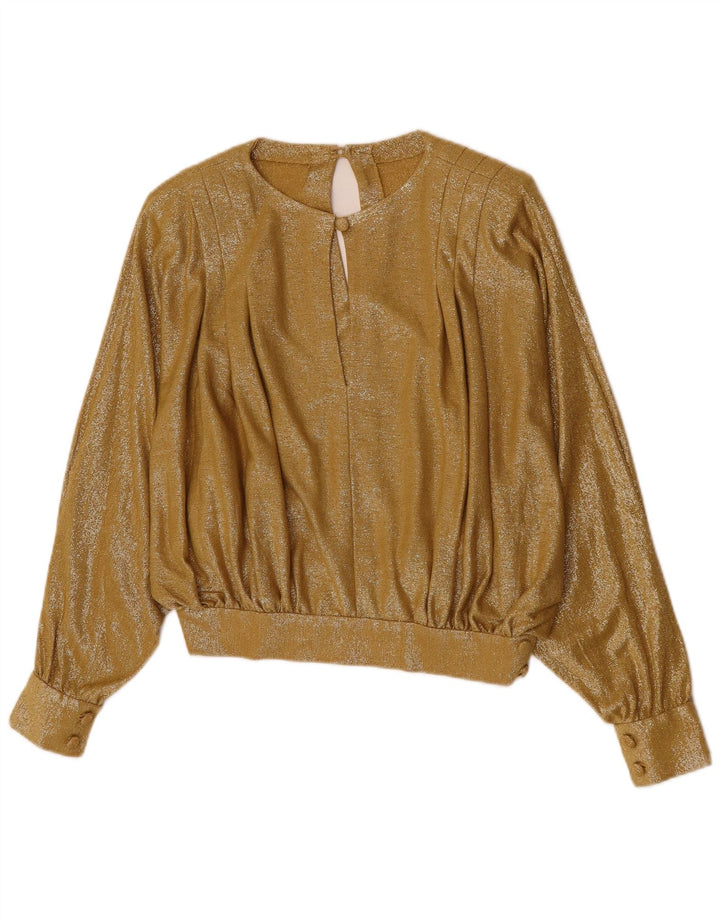 vintage Womens Crop Long Sleeve Blouse Top UK 12 Or Moyen