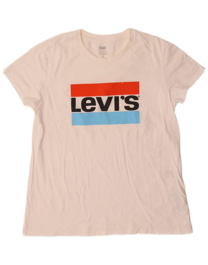 Levi's T-Shirt Graphique Femme UK 16 Large Blanc Cassé Coton