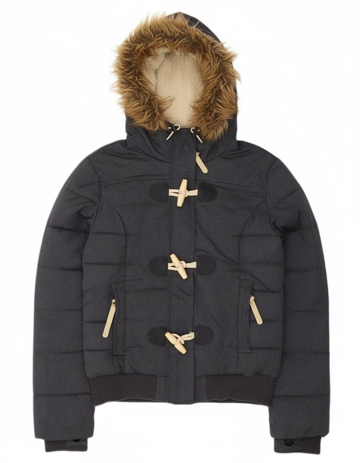 Superdry Veste matelassée à capuche pour femme UK 10 Small Gris Polyester