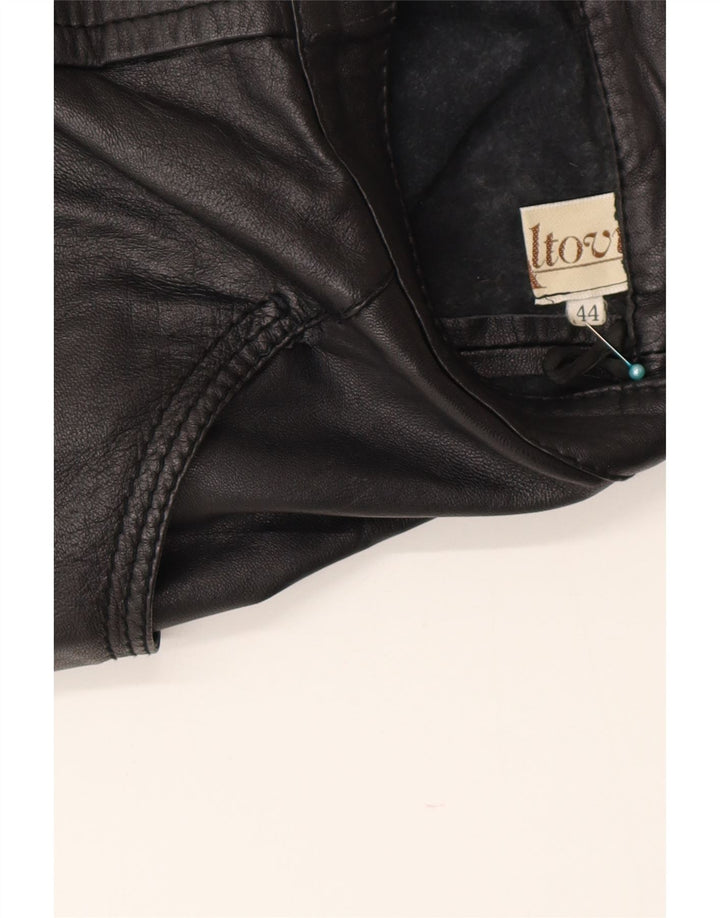 vintage Femme Mini Jupe En Cuir IT 44 Moyen W28 Noir
