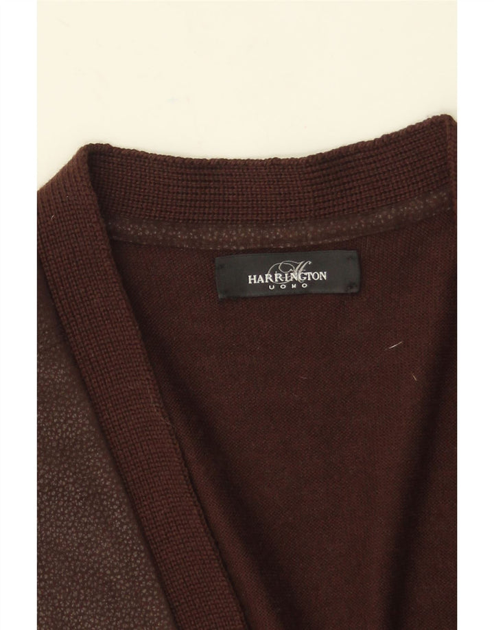 vintage Mens Cardigan Pull Laine Brun Moyen