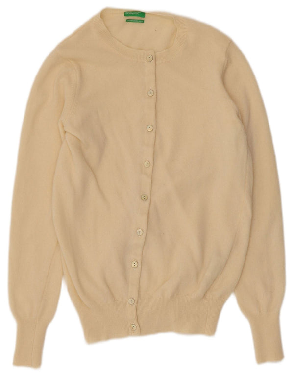 Benetton Pull Cardigan Femme UK 10 Petite Laine Vierge Beige