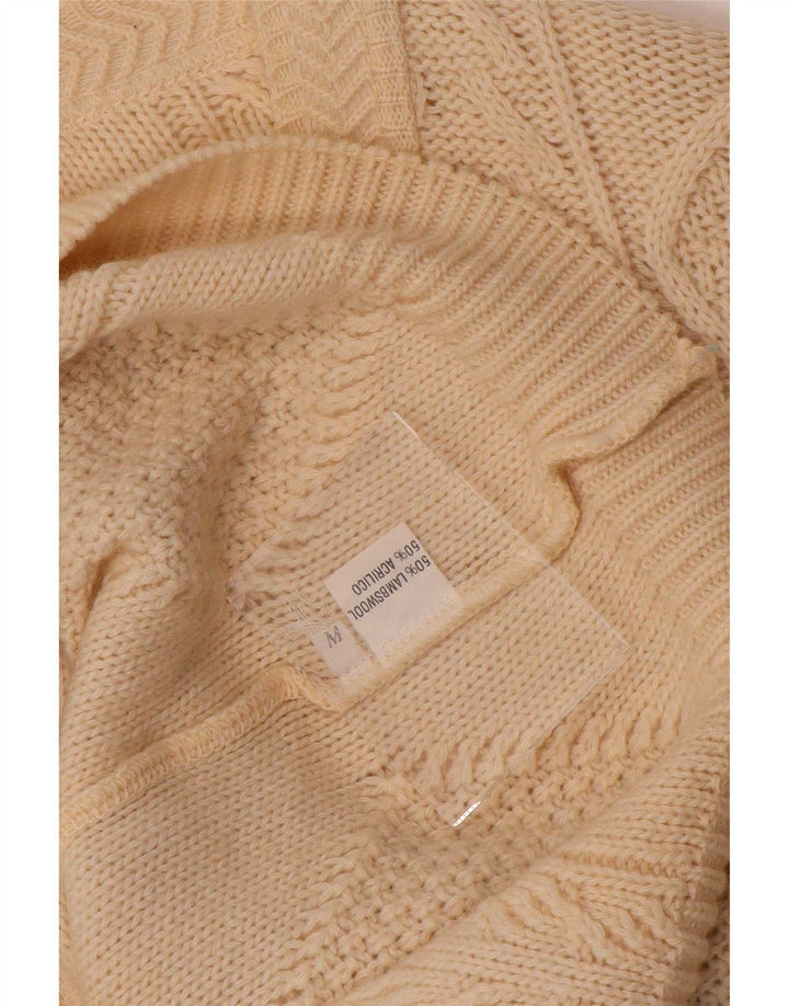 vintage Femme Cardigan Pull UK 14 Laine Beige Moyenne