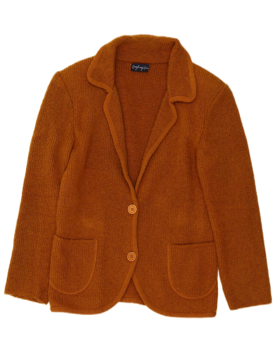 vintage Femmes Tricot 2 Bouton Blazer Veste UK 14 Brun Moyen
