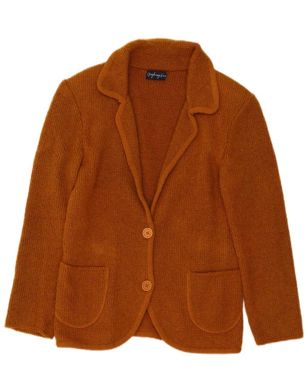 vintage Femmes Tricot 2 Bouton Blazer Veste UK 14 Brun Moyen