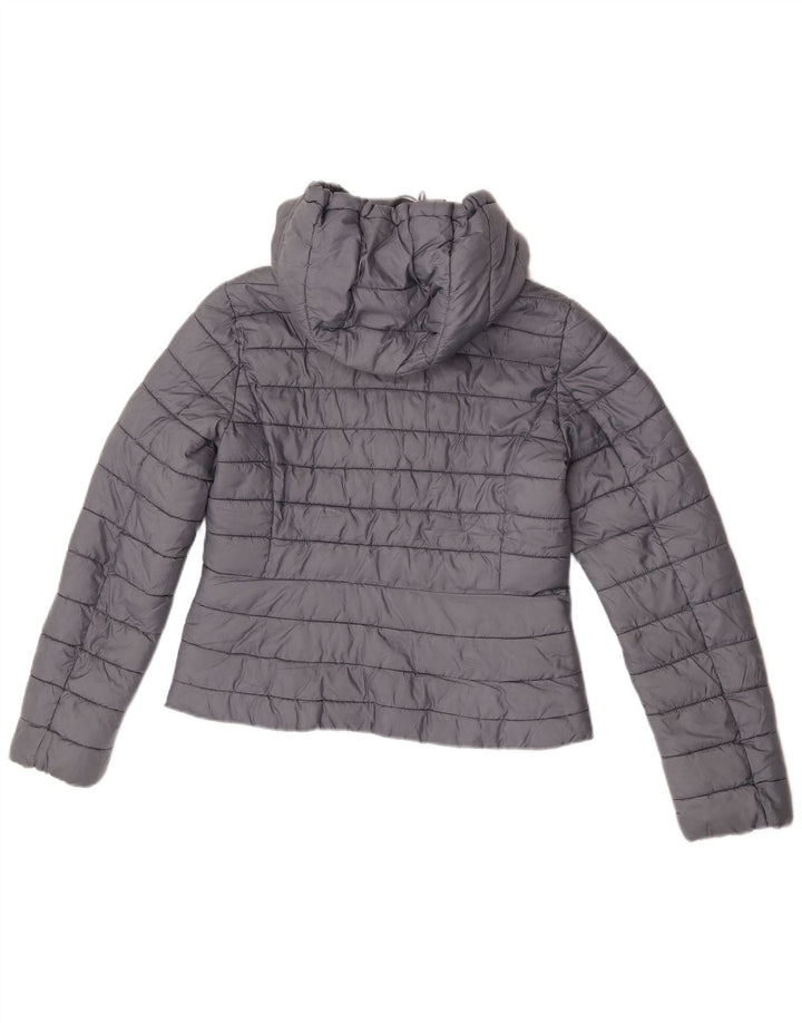 Zara Veste matelassée à capuche pour femme UK 14 Large Gris Polyester
