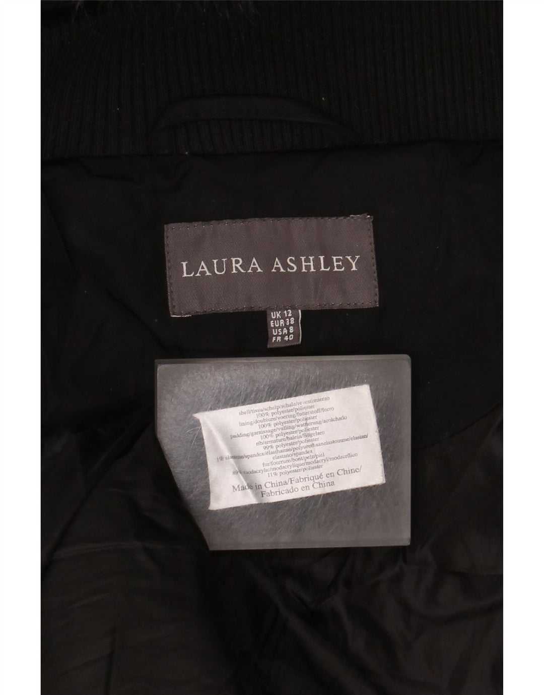 Laura Ashley Manteau rembourré à capuche pour femme UK 12 Medium Noir Polyester