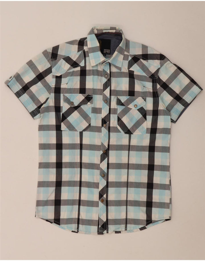 Jack & Jones Chemise à manches courtes homme en coton à carreaux turquoise moyen