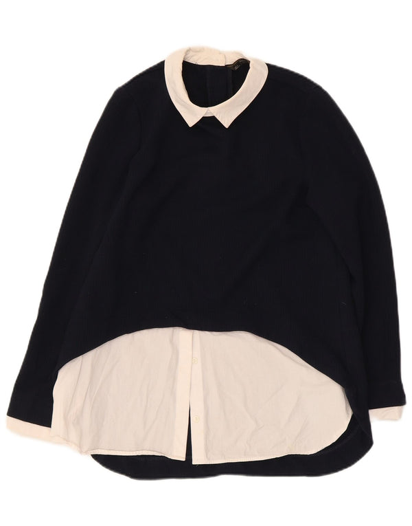 Zara Chemisier à manches longues pour femme UK 10 Small Bleu marine Colourblock