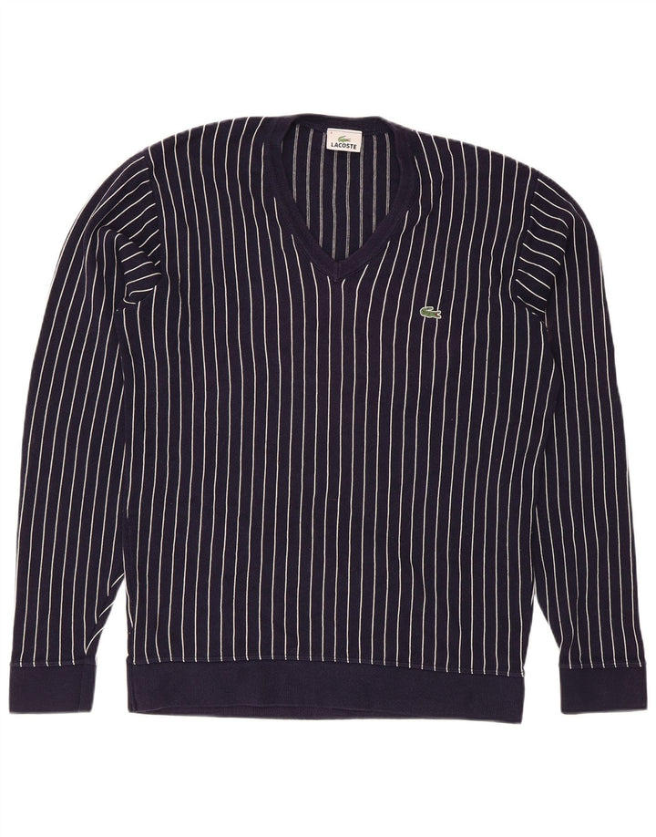 Lacoste Pull col V pour homme Taille 4 Bleu marine moyen rayé