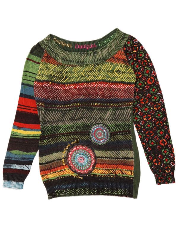 Desigual Femme Pull Col Bateau UK 14 Moyen Multicolore