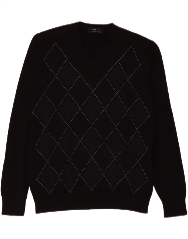 Zara Pull col V pour hommes, grand, noir, Argyle/diamant