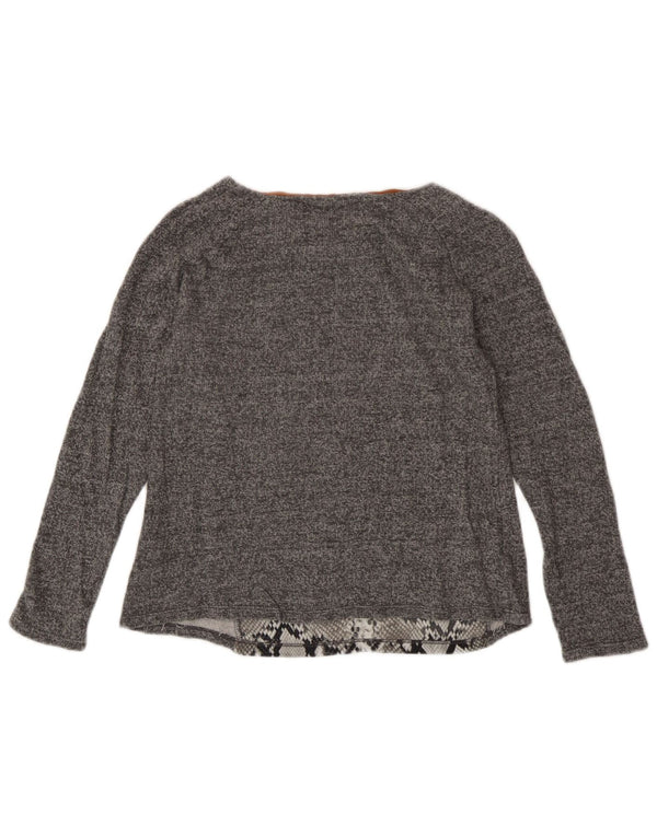 Zara Womens Crop Top Manches Longues UK 12 Gris Moyen Imprimé Animal Coton