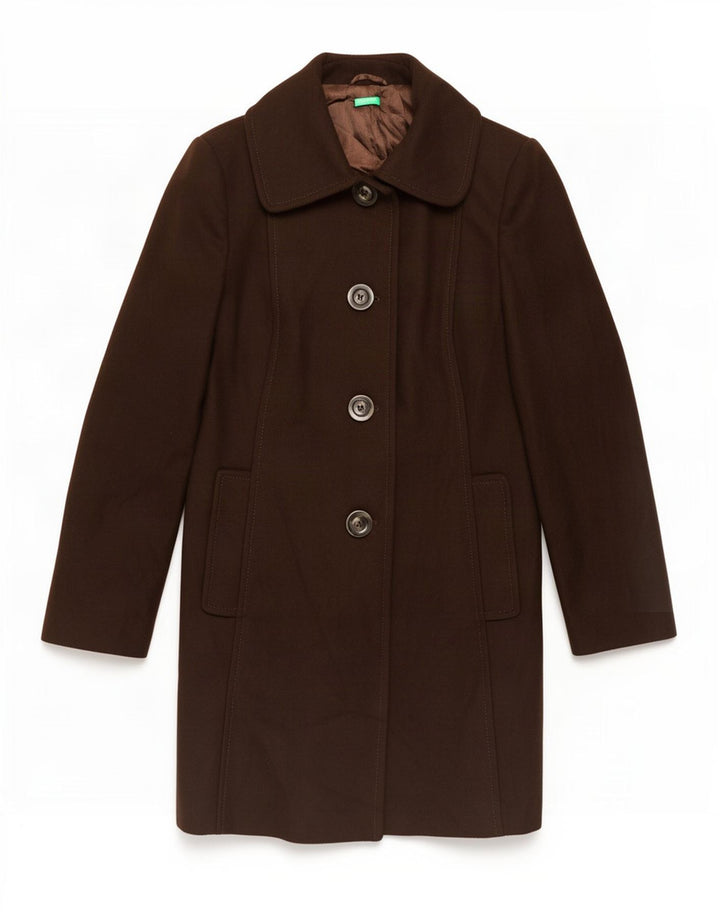 Benetton Pardessus Femme IT 46 Large Laine Marron
