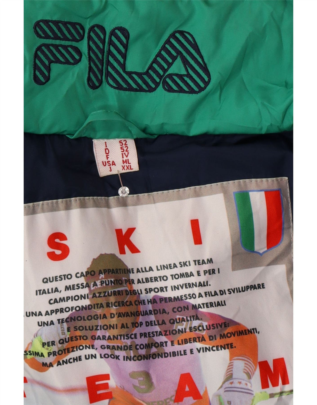 Fila Veste de ski à capuche coupe ample pour homme IT 52 Large Vert Géométrique