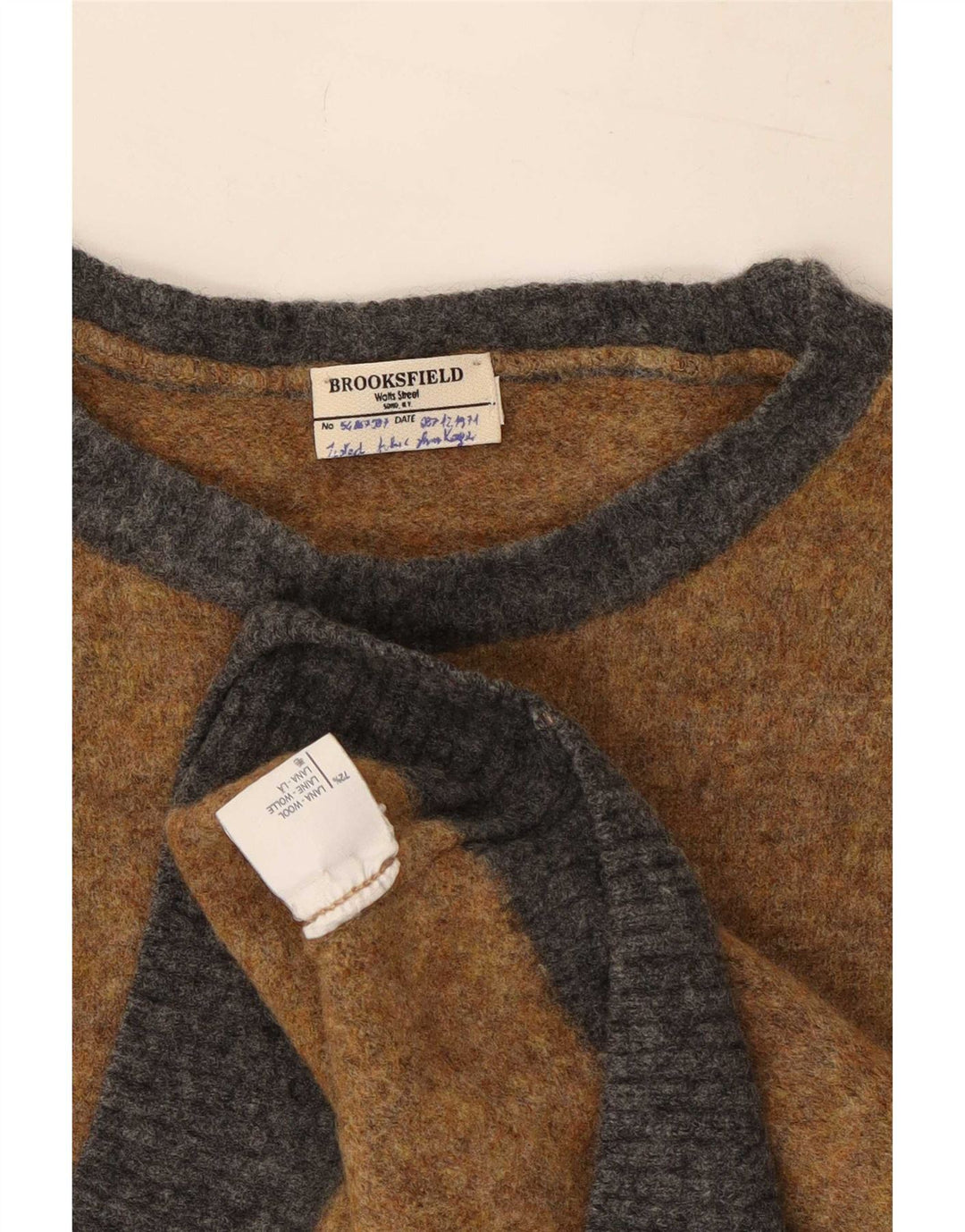 Brooksfield Pull à col rond pour homme en laine color block marron moyen