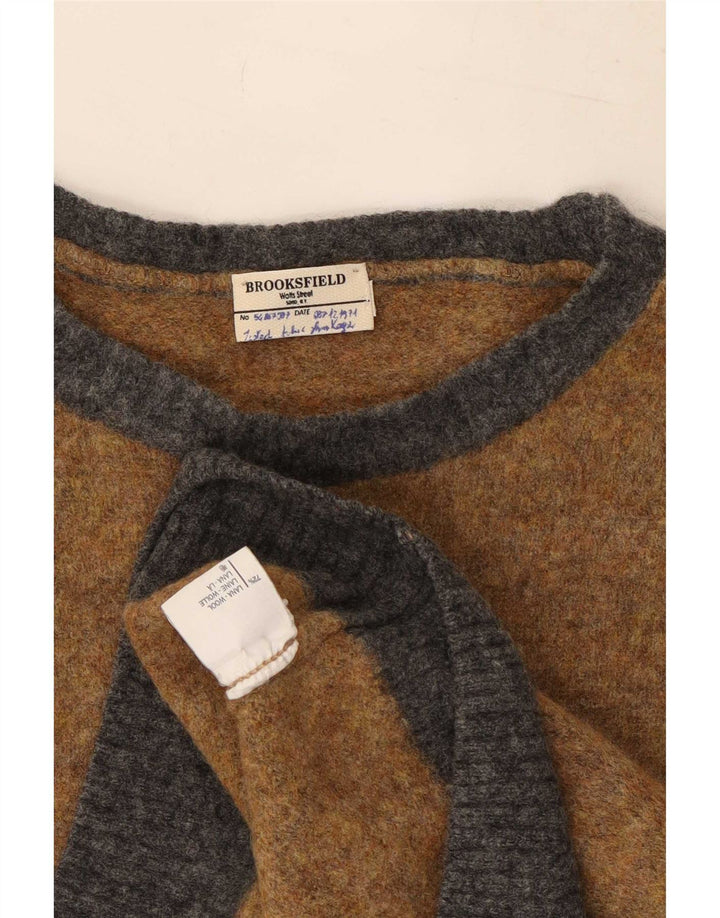 Brooksfield Pull à col rond pour homme en laine color block marron moyen