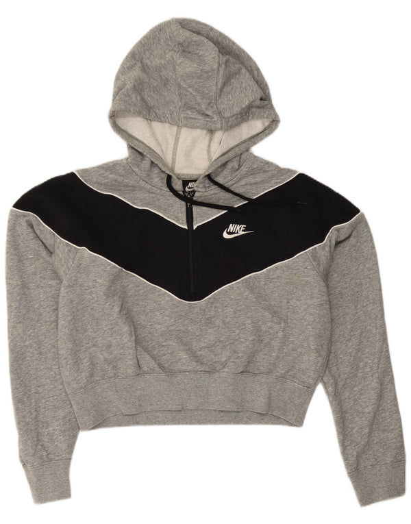 Nike Pull à capuche court avec col zippé pour femme UK 14 Gris moyen Colourblock