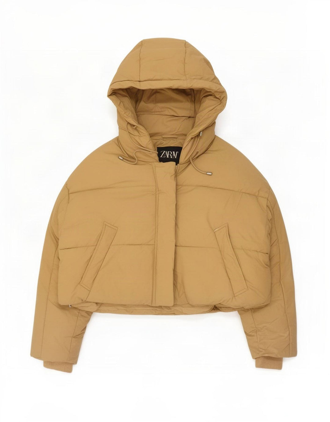 Zara Veste matelassée surdimensionnée à capuche pour femme UK 14 Beige moyen