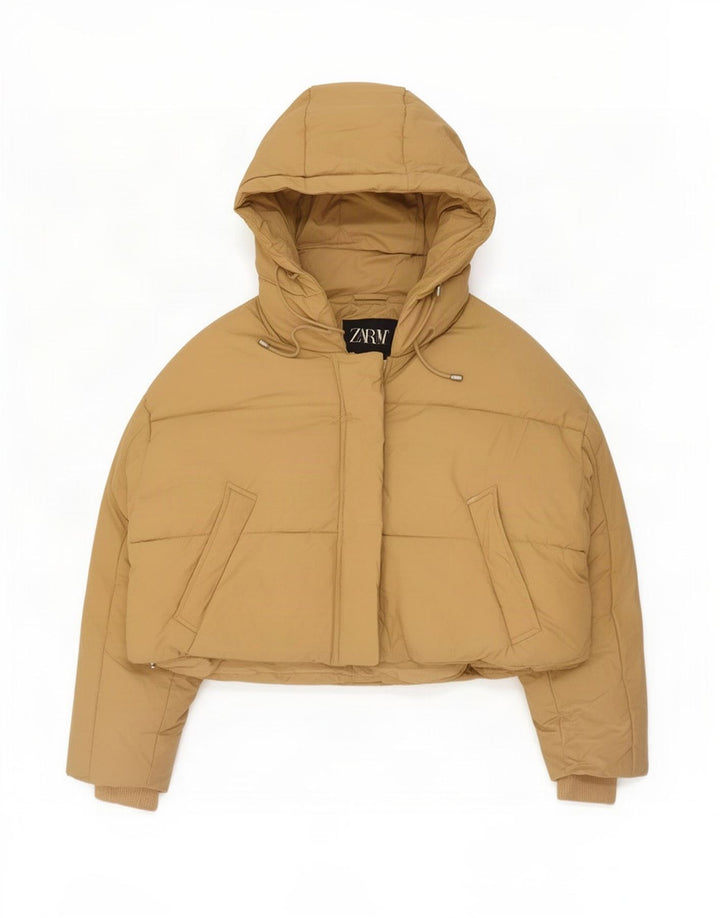Zara Veste matelassée surdimensionnée à capuche pour femme UK 14 Beige moyen
