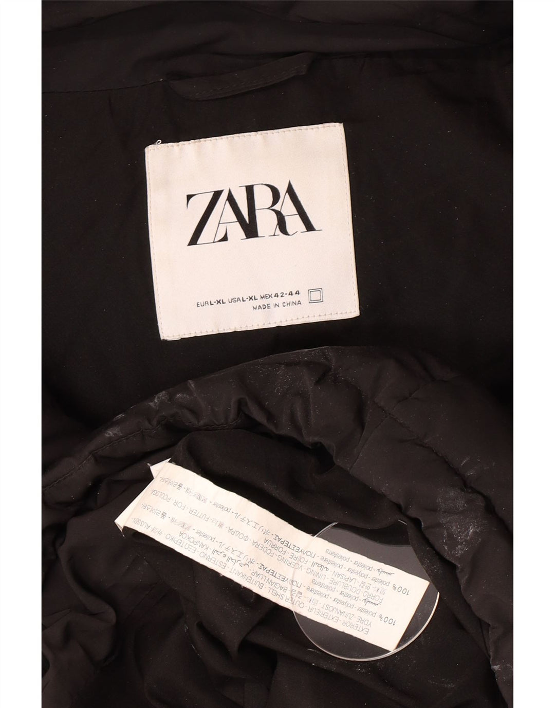 Zara Veste matelassée à capuche pour femme UK 42 XL Noir Polyester