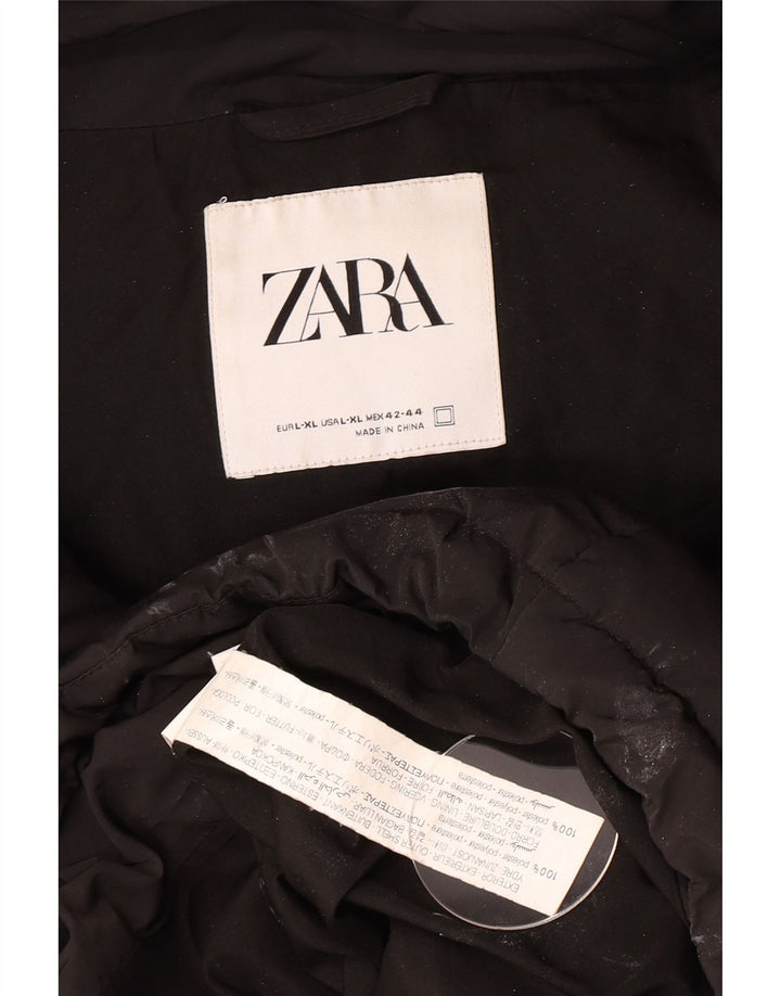 Zara Veste matelassée à capuche pour femme UK 42 XL Noir Polyester