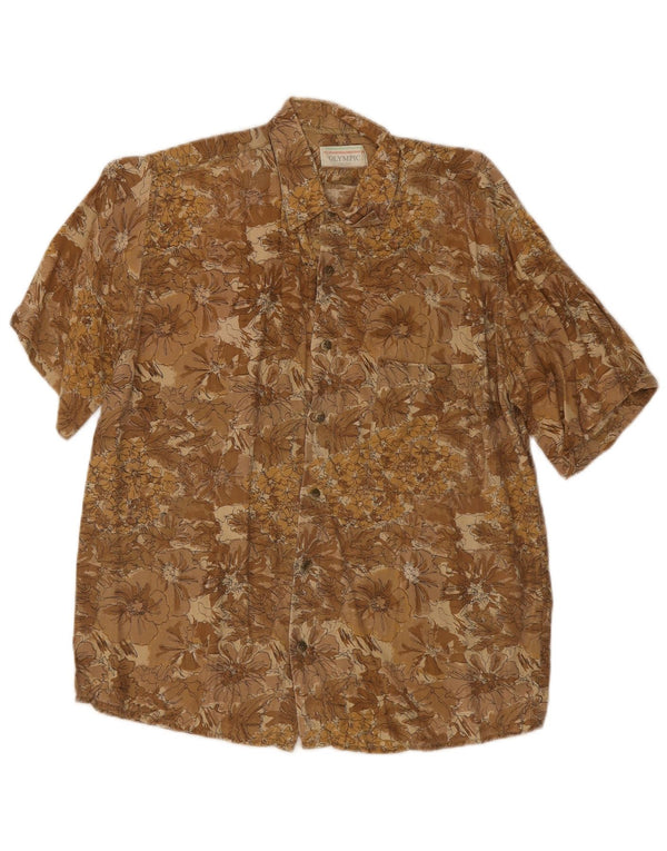 Chemise à manches courtes vintage pour hommes petite viscose florale marron