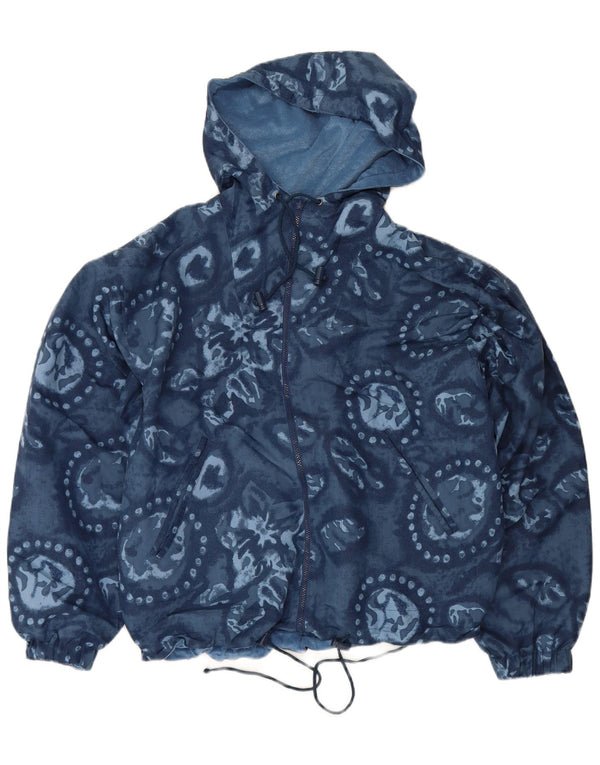 vintage Mens Loose Fit Graphic Réversible Veste UK 38 Bleu Moyen Floral