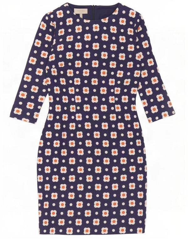 Hobbs Robe fourreau à manches 3/4 pour femme UK 8 Petit coton floral bleu marine